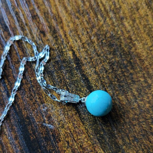 NWT GENUINE TURQUOISE 925 STERLING SILVER NECKLACE WITH CUBIC ZIRCONIA - Picture 3 of 6
